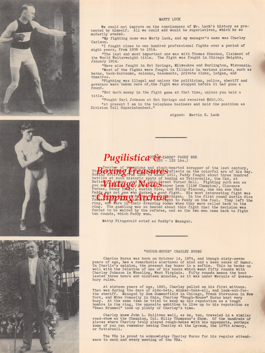 Boxing News Clipping #2641 - Marty Luck, Paddy Nee, Charley Burns
