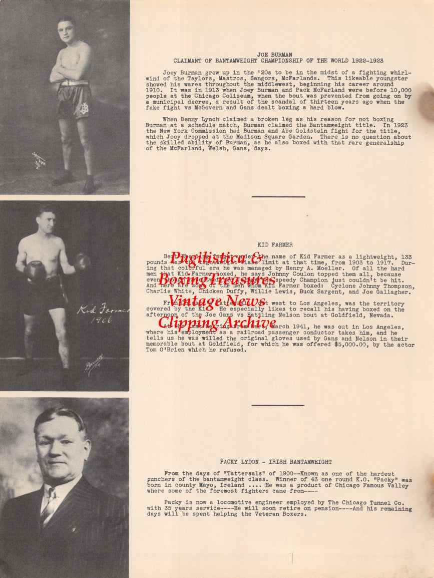 Boxing News Clipping #2639 - Joe Burman, Kid Farmer, Packy Lydon