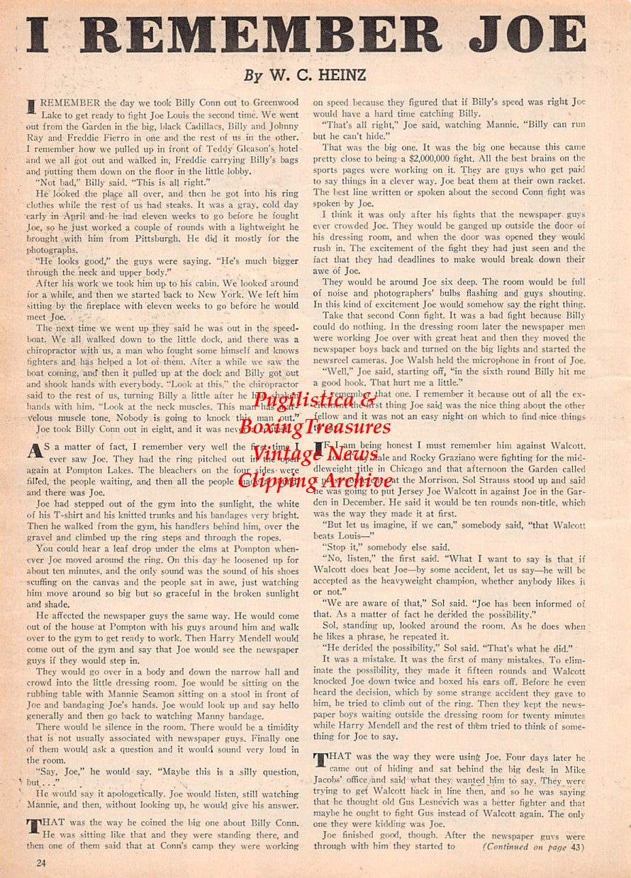 Boxing News Clipping #2575 - Ted Carroll full page illustration, Ezzard Charles, Fred Apostoli, Freddie Welsh