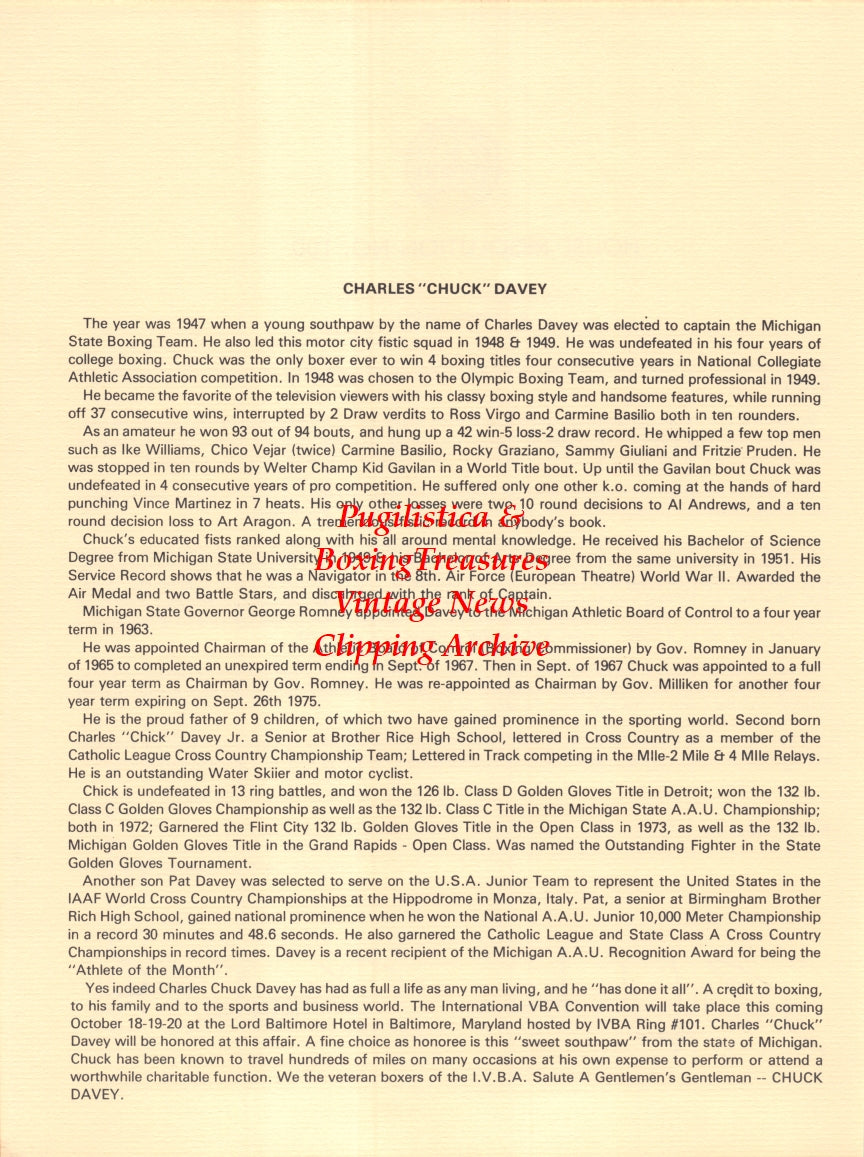 Boxing News Clipping #2653 - Chuck Davey, Maryland House Resolution in Appreciation of The Veteran Boxer's Association