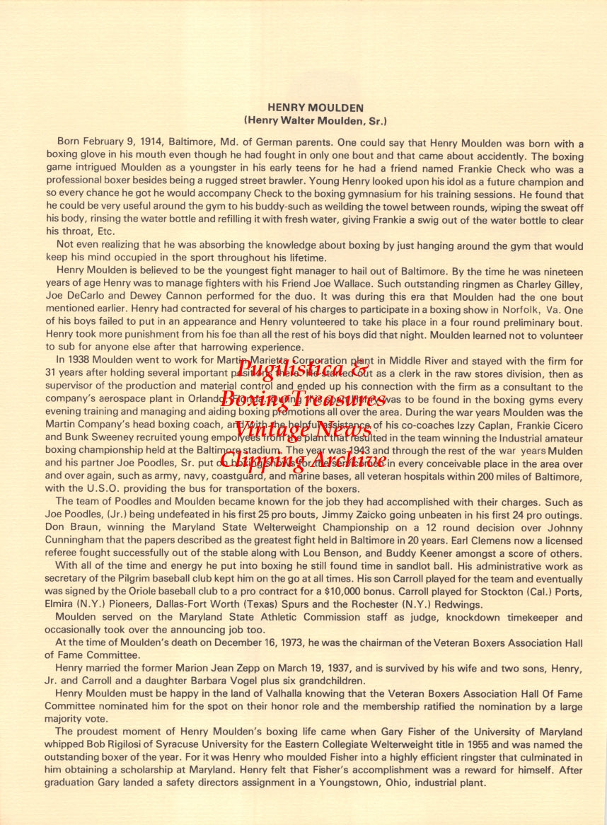 Boxing News Clipping #2659 - George K.O. Chaney, Henry Moulden