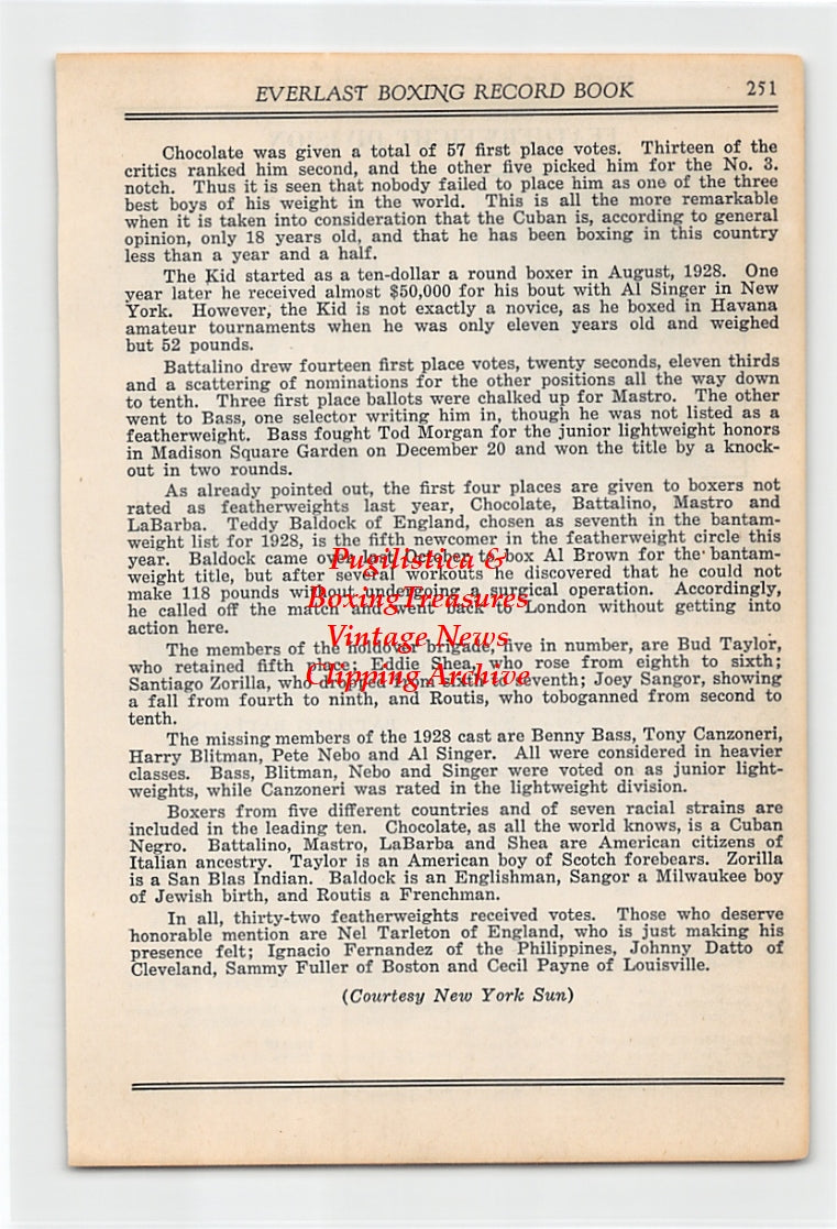 Boxing News Clipping #2596 - Kid Chocolate, Battling Battalino