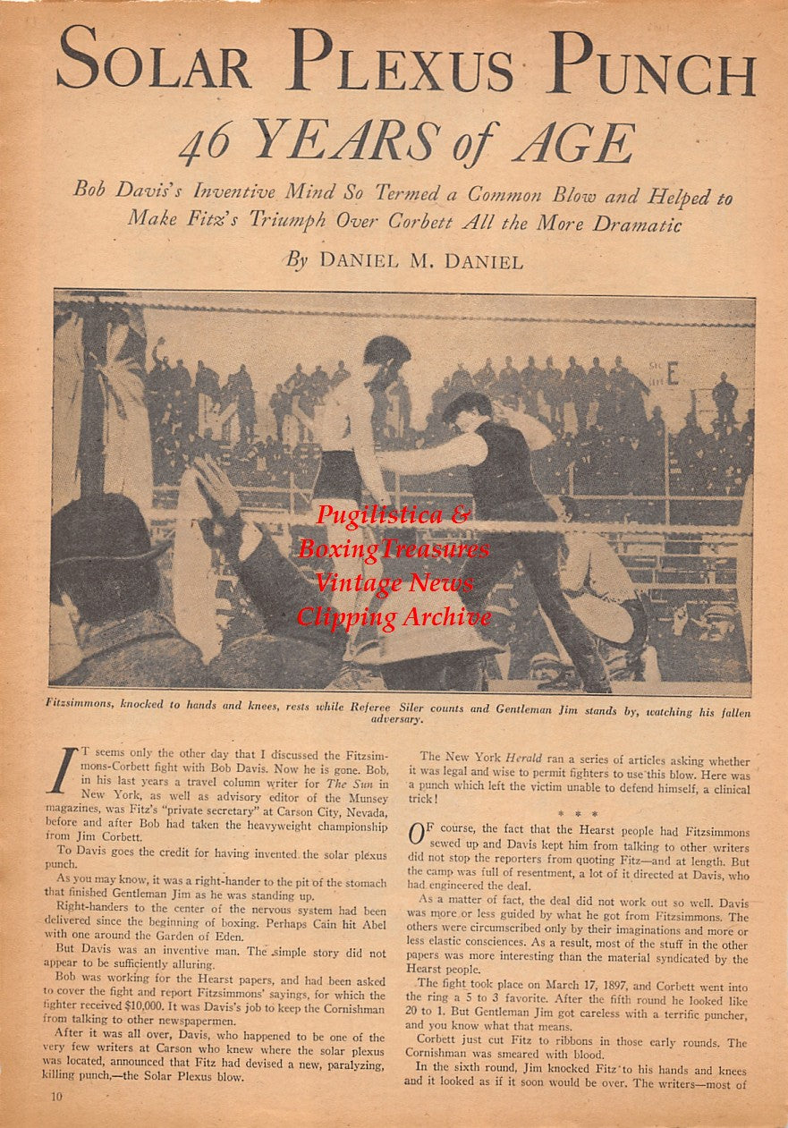 Boxing News Clipping #2436 - WWII Marine Boxing on Guadacanal, Arthur Childress, Charles Diaz, Robet Karvelas, John Bober, Paul Brandyberry, Howard Chadderson, John Joseph Bookin, George Banks, Jim Corbett vs. Bob Fitzsimmons