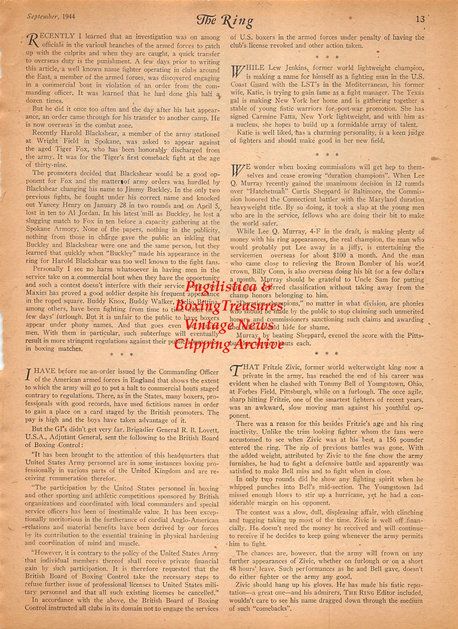 Boxing News Clipping #2544 - WWII Treasure Island Naval Boxing, Noble Kid Chissell, Ski Dynkowski, G. Bellumi, George Teague, Scott Chapman and others