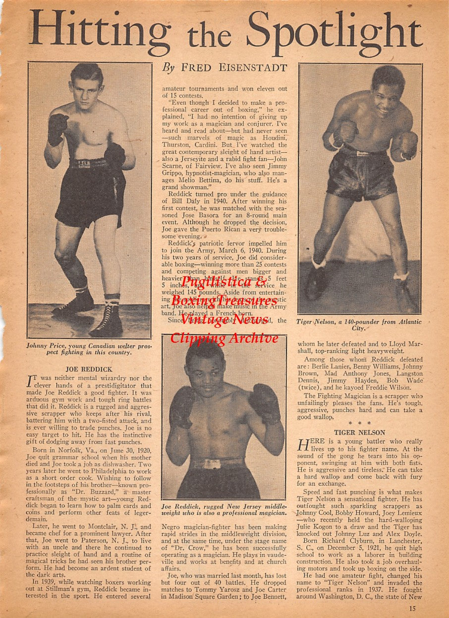 Boxing News Clipping #2545 - Johnny  Price, Tiger Nelson, Joe Reddick, Lee Black, Frankie Gromada, Berlie Lanier