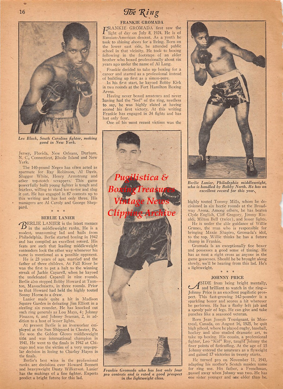 Boxing News Clipping #2545 - Johnny  Price, Tiger Nelson, Joe Reddick, Lee Black, Frankie Gromada, Berlie Lanier