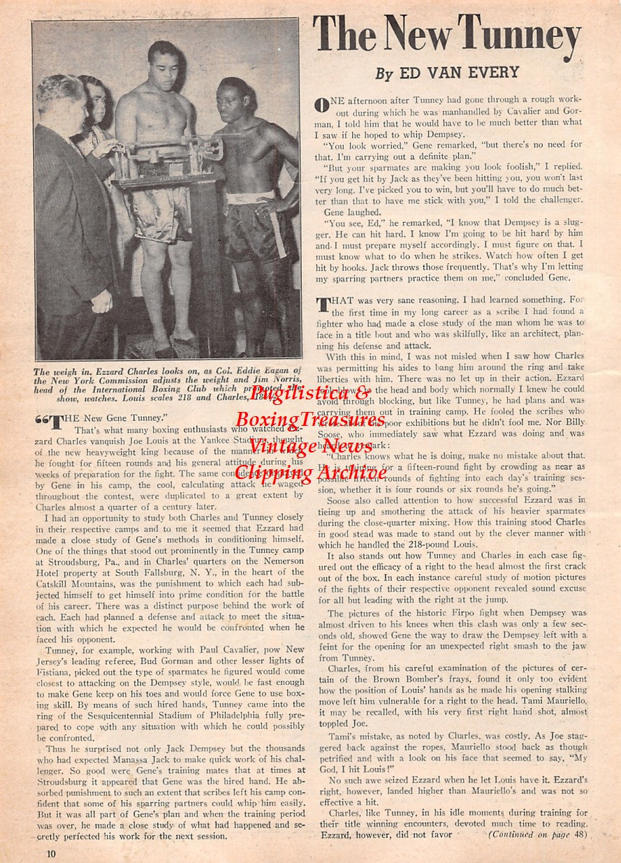 Boxing News Clipping #2568 - Joe Louis vs. Ezzard Charles, Mannie Seamon, Marshall Miles, George Nicholson, Eddie Eagan, Jim Norris