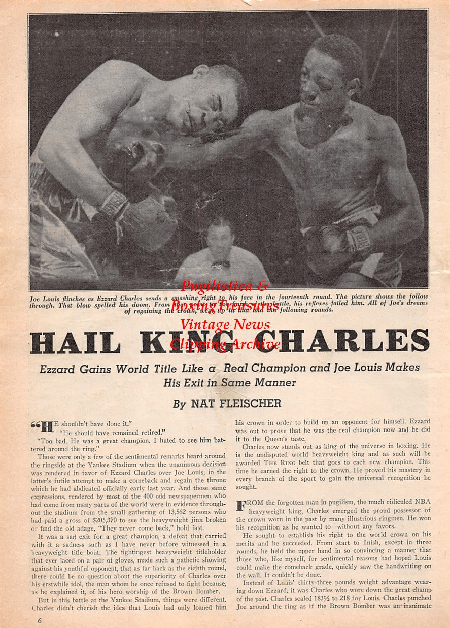 Boxing News Clipping #2566 - Joe Louis vs. Ezzard Charles, Johnny Saxton vs. Tony Pellone, Johnny Breeze vs. Jimmy Rooney