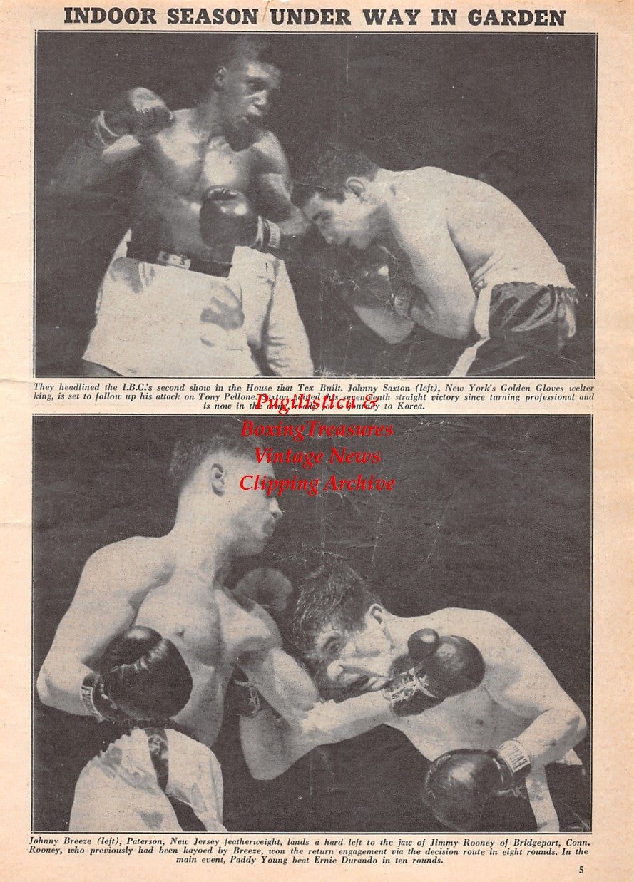 Boxing News Clipping #2566 - Joe Louis vs. Ezzard Charles, Johnny Saxton vs. Tony Pellone, Johnny Breeze vs. Jimmy Rooney