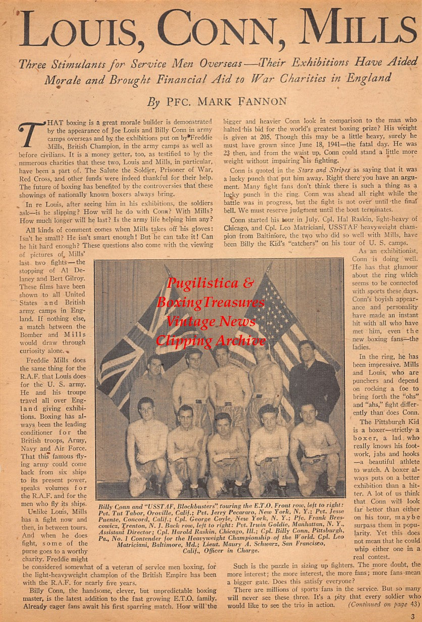 Boxing News Clipping #2552 - Billy Conn, Tut Tabor, Jerry Pecararo, Jesse Puente, George Coyle, Frank Brescowicz, Irwin Goldie, Harold Raskin, Leo Matriciani, Maury Schwartz, Tom Yandell, James Anderson, Ken Sparks, Carlo LaMarca, Ed Davis, Lee Kasof +++