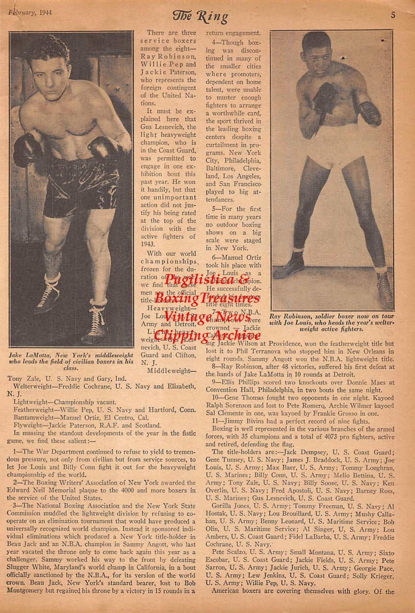 Boxing News Clipping #2473 - Jake LaMotta, Sugar Ray Robinson, Beau Jack, Sammy Angott