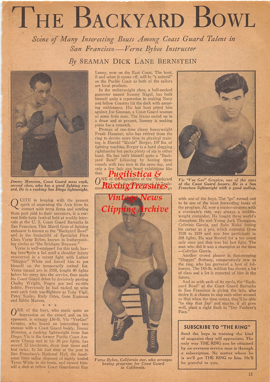 Boxing News Clipping #2482 - Jimmy Moncton, Verne Bybee, Vic Grupico, Ira Boogle, Alvin Weill, John Sapone, Morris Kraft, WWII Military Boxing