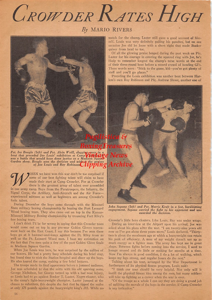 Boxing News Clipping #2482 - Jimmy Moncton, Verne Bybee, Vic Grupico, Ira Boogle, Alvin Weill, John Sapone, Morris Kraft, WWII Military Boxing