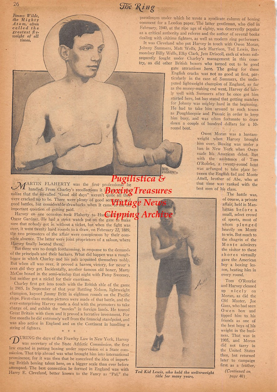 Boxing News Clipping #2496 - Jimmy Wilde, Ted Kid Lewis, Freddie Welsh, Owen Moran