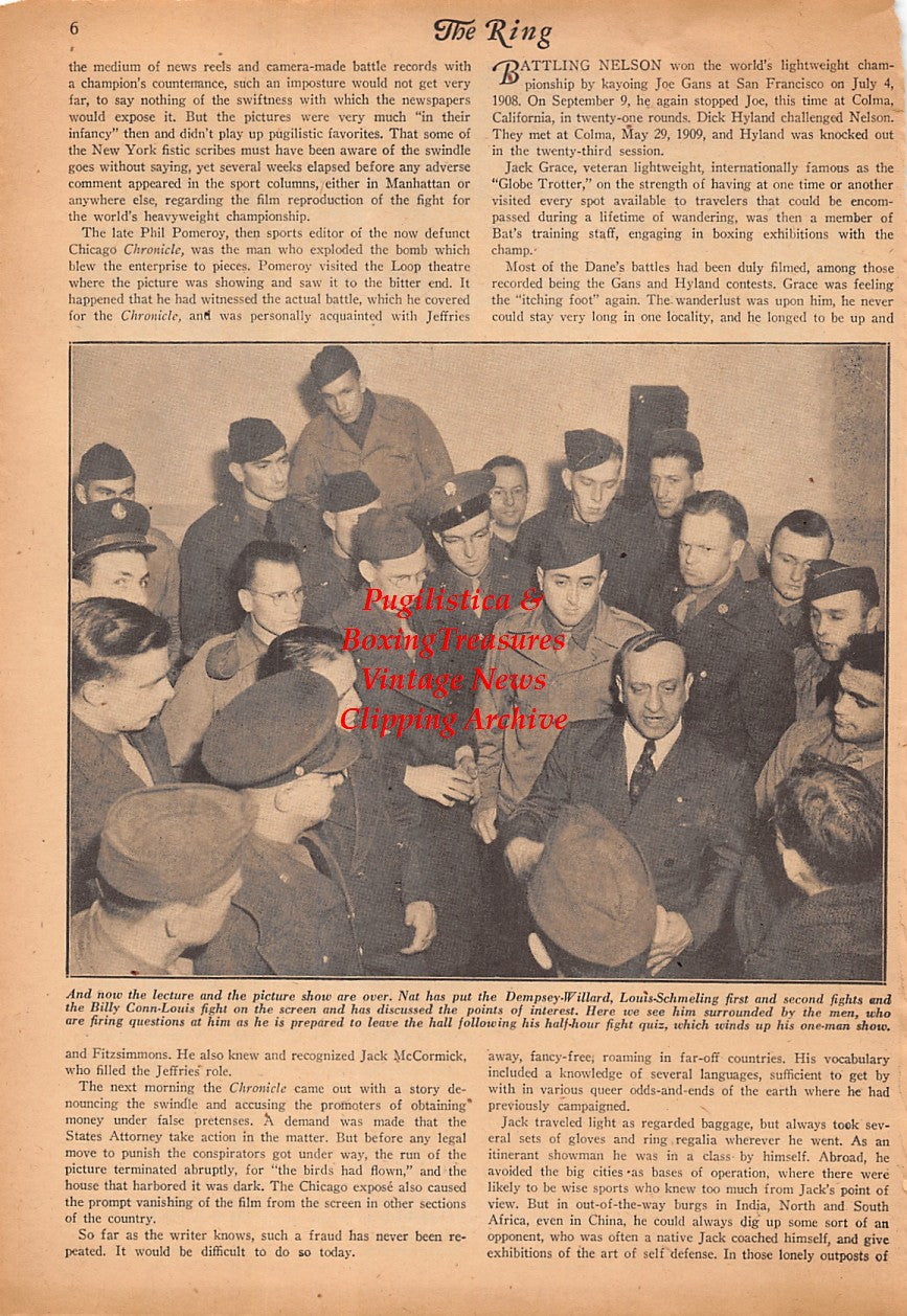 Boxing News Clipping #2452 - Nat Fleischer showing fight films at military bases, Fort Slocum