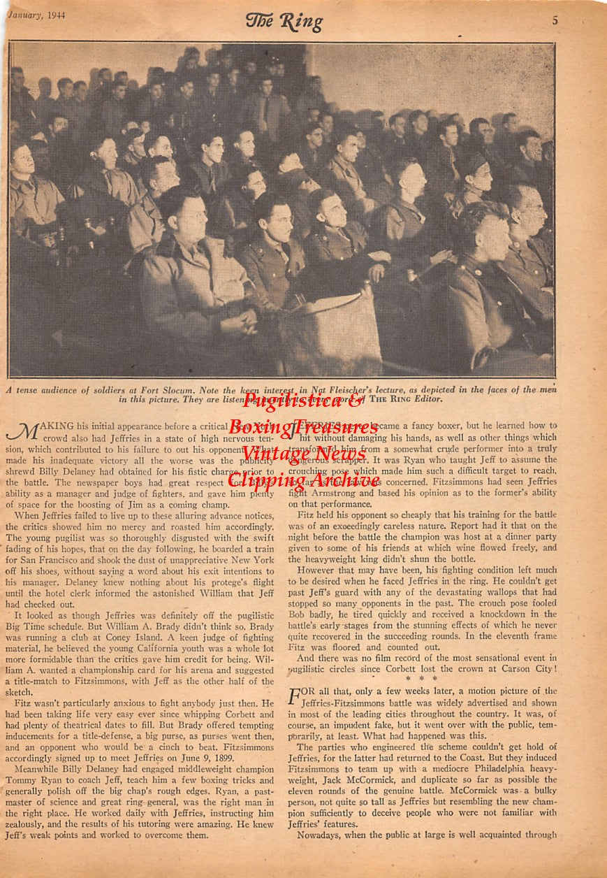 Boxing News Clipping #2452 - Nat Fleischer showing fight films at military bases, Fort Slocum