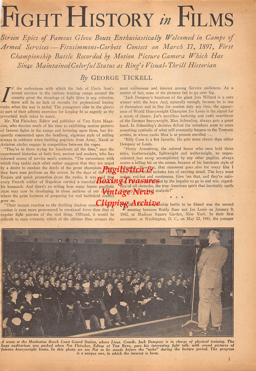 Boxing News Clipping #2451 - "Fight History In Films" Nat Fleischer, Joe Louis, Max Schmeling