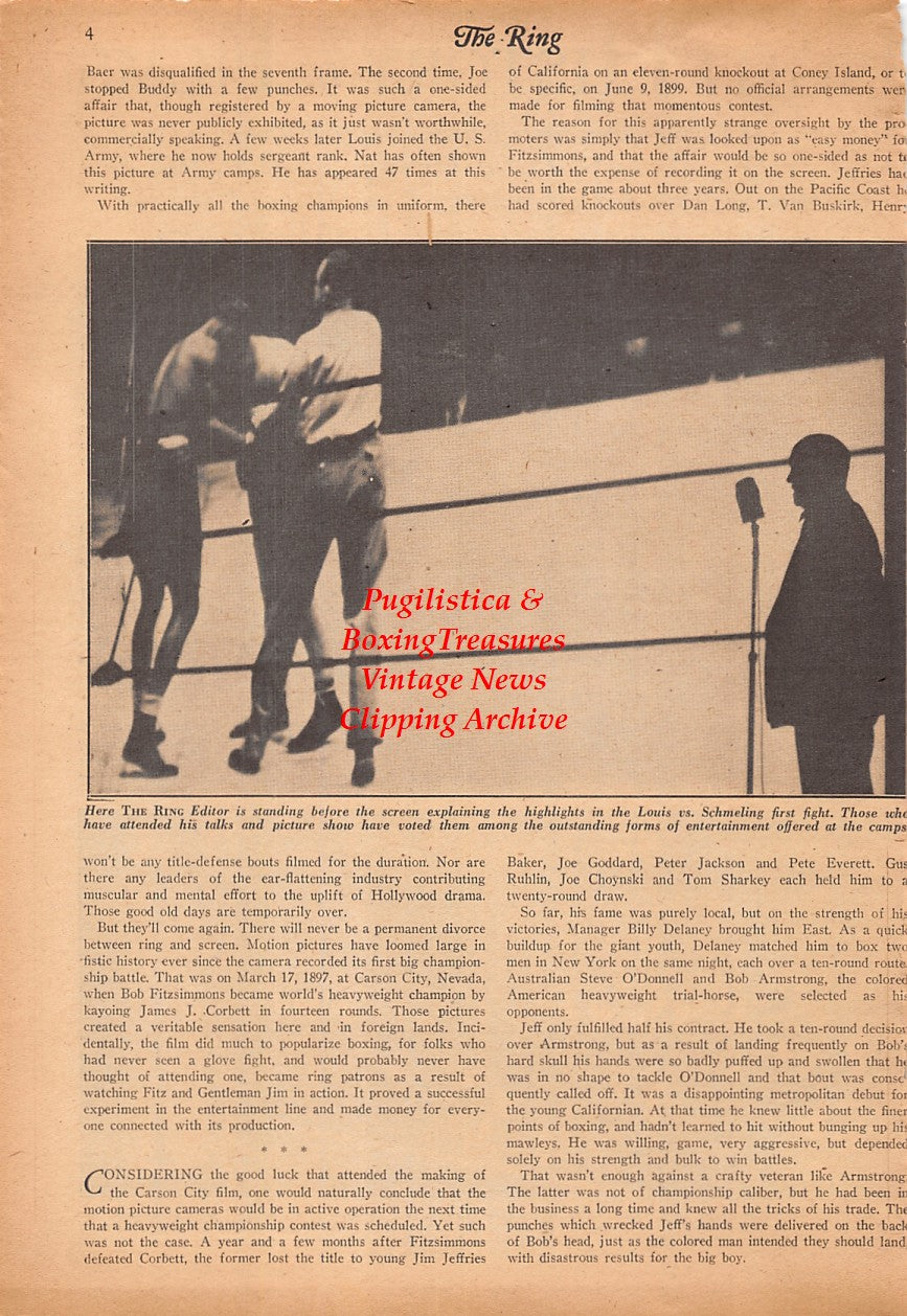 Boxing News Clipping #2451 - "Fight History In Films" Nat Fleischer, Joe Louis, Max Schmeling