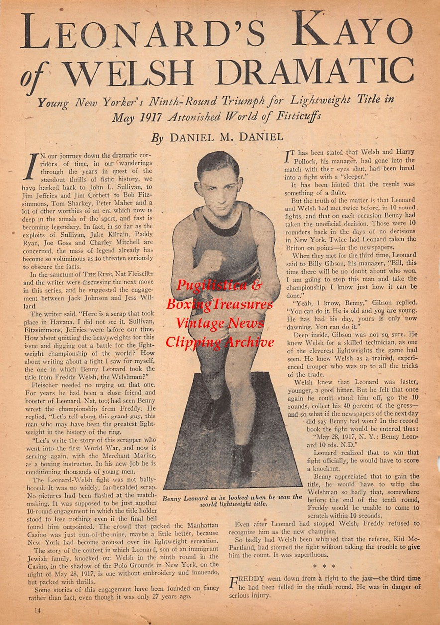 Boxing News Clipping #2530 - Benny Leonard, Lester Cox, Jerry Hall, Sverre Puntervold, Van Bell, Joel Jahosen, Thirhell Magnusson, Gudmunder Arason and others, WWII Military Boxing, Iceland