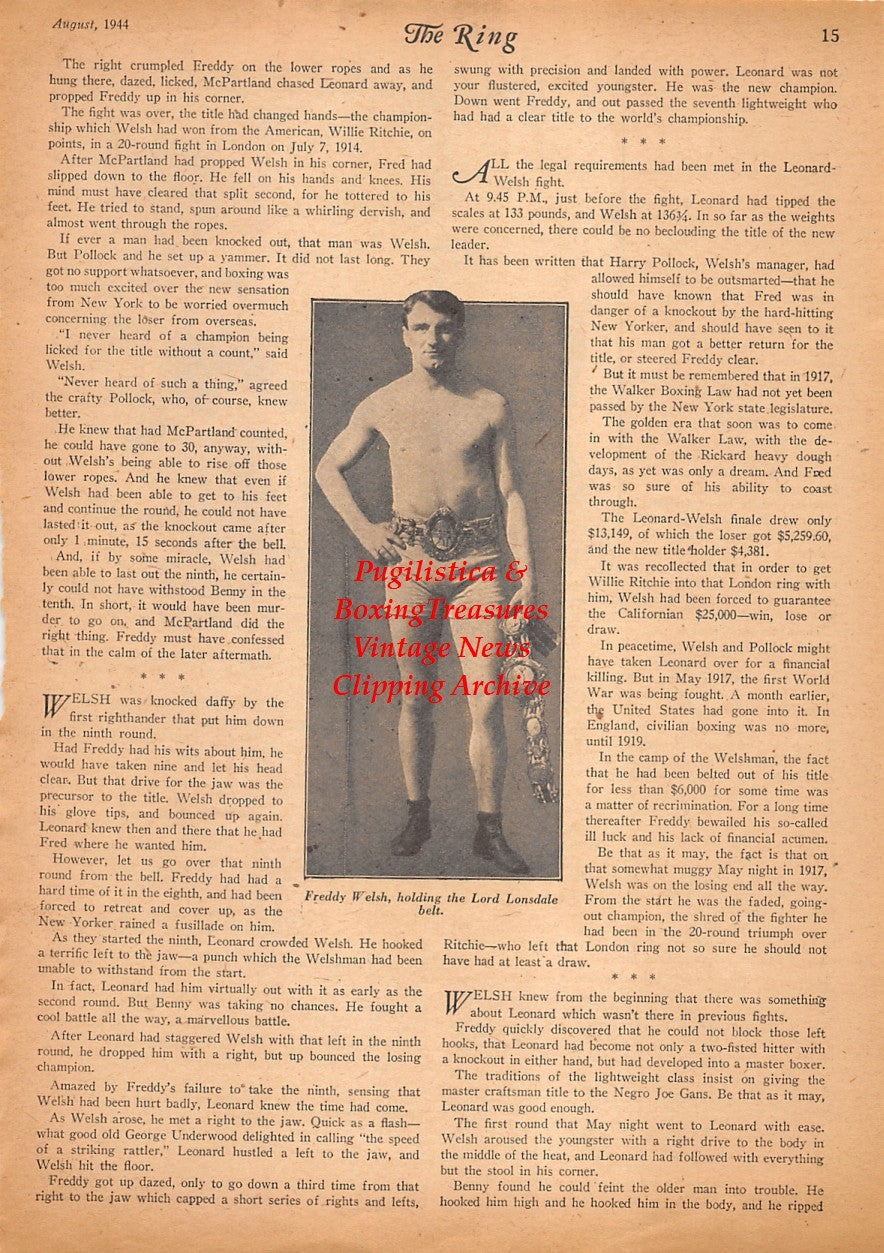 Boxing News Clipping #2531 - Freddie Welsh, Tad Dorgan