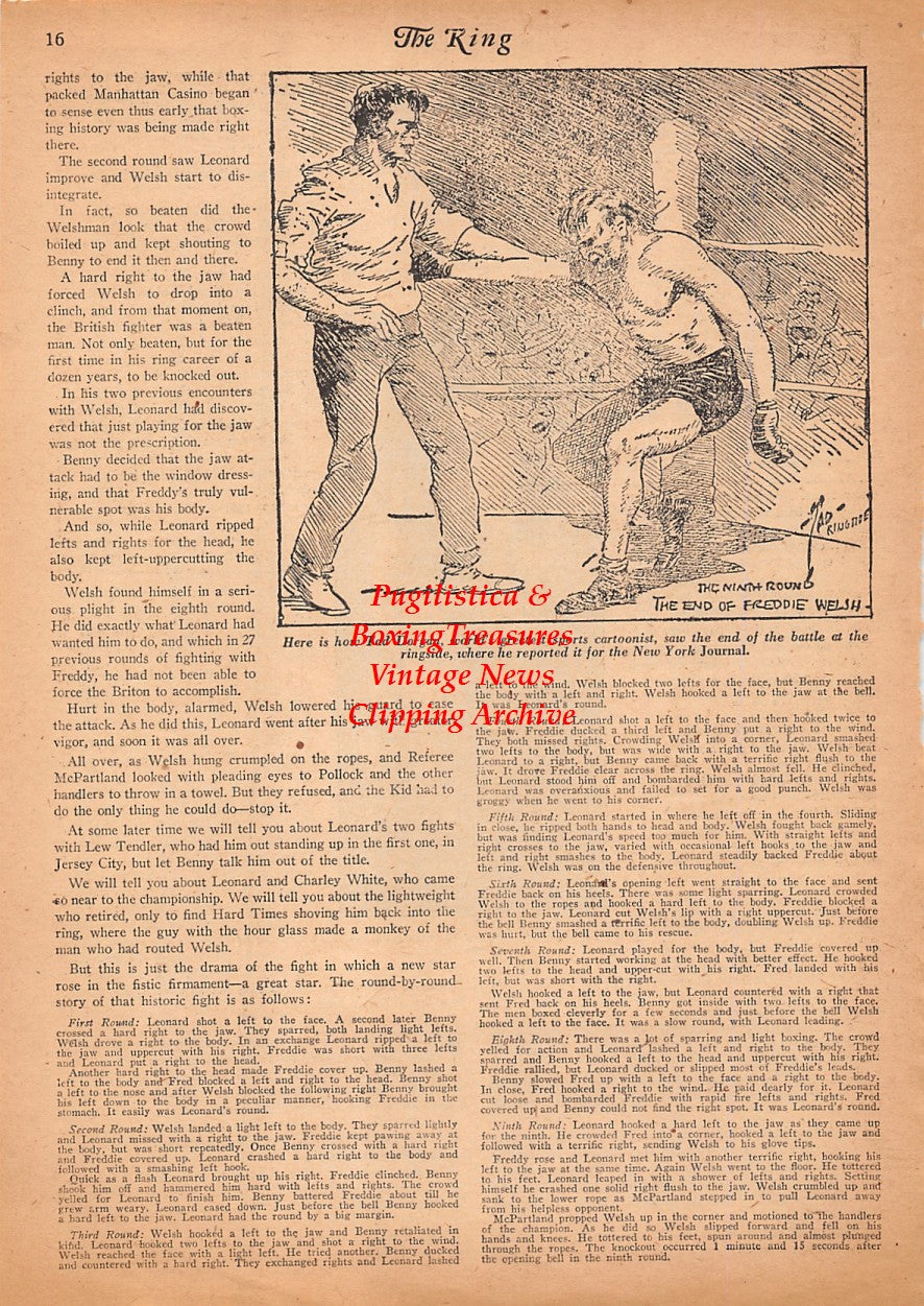 Boxing News Clipping #2531 - Freddie Welsh, Tad Dorgan