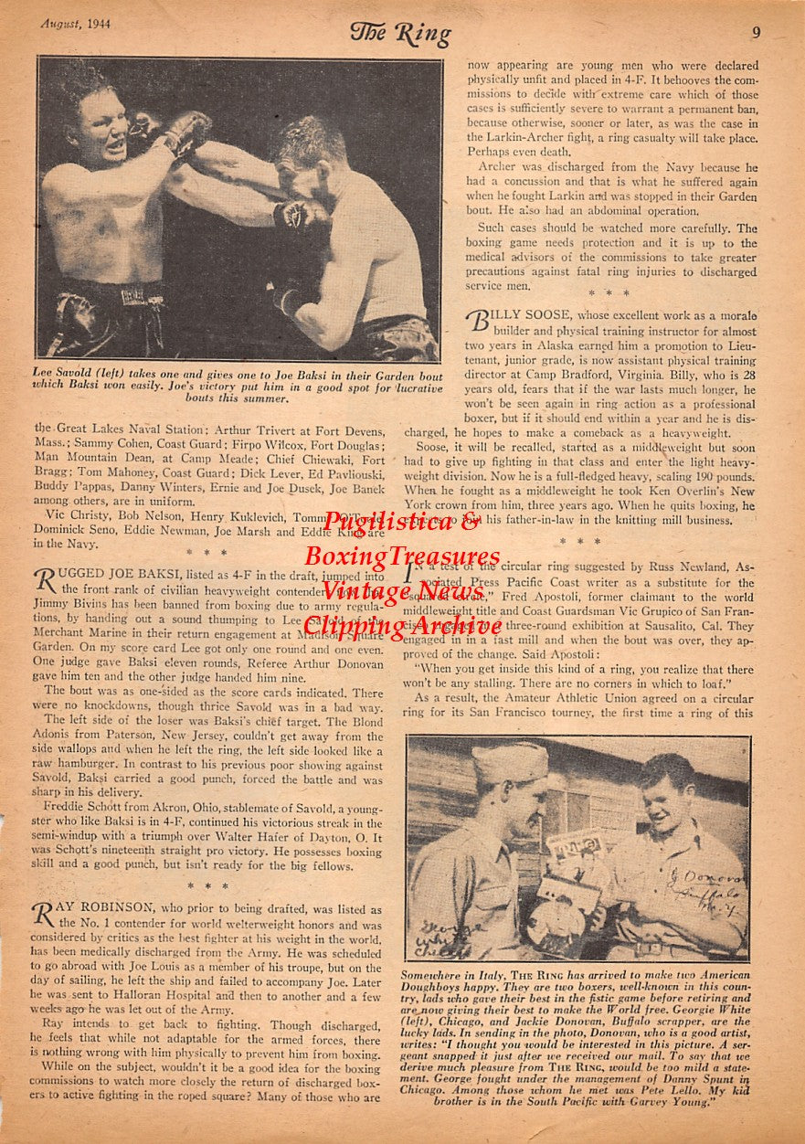 Boxing News Clipping #2529 - Lee Savold vs. Joe Baksi, Georgie White, Jackie Donovan, Tippy Larkin vs. Freddie Archer, Billy Cavanagh