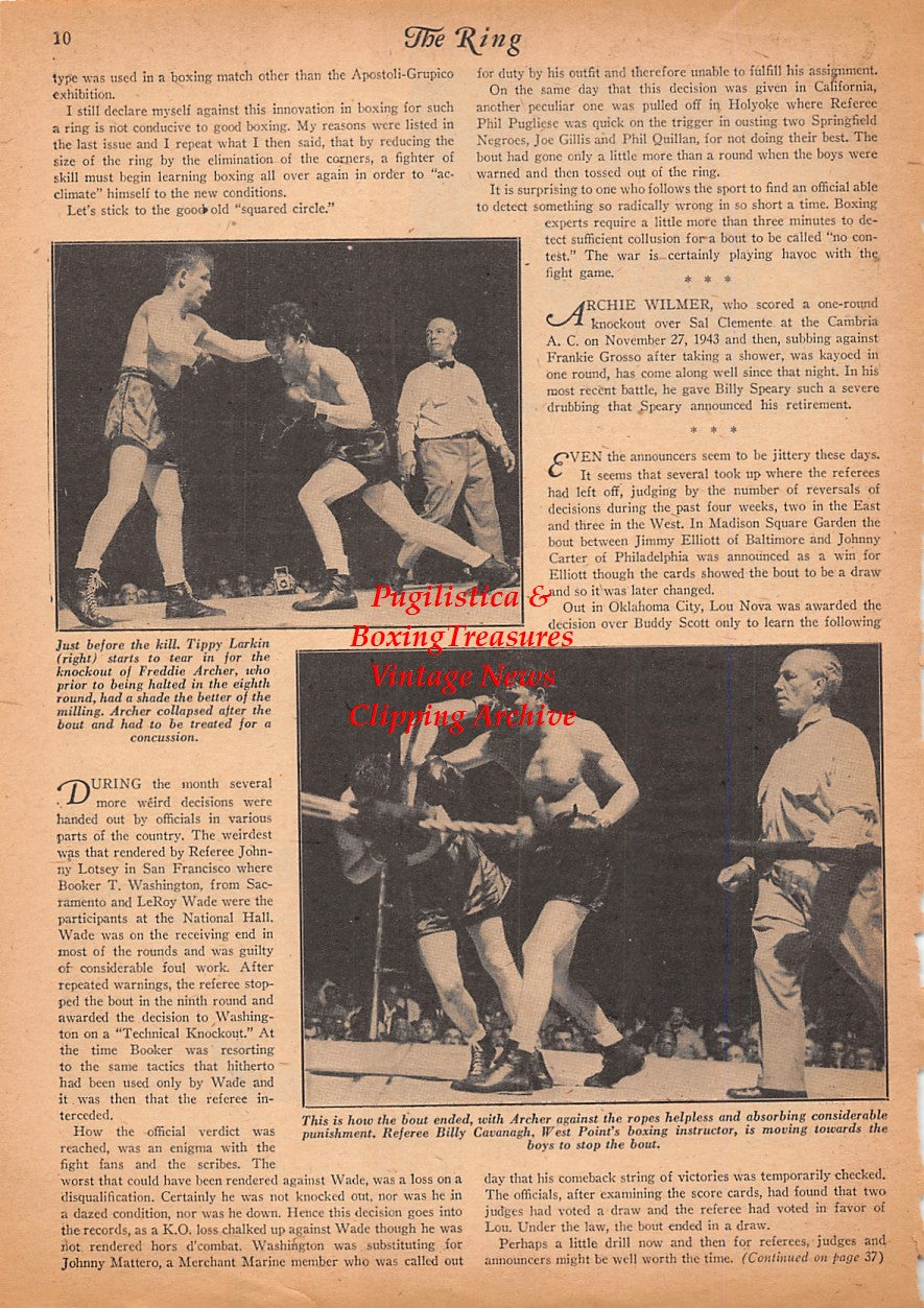Boxing News Clipping #2529 - Lee Savold vs. Joe Baksi, Georgie White, Jackie Donovan, Tippy Larkin vs. Freddie Archer, Billy Cavanagh