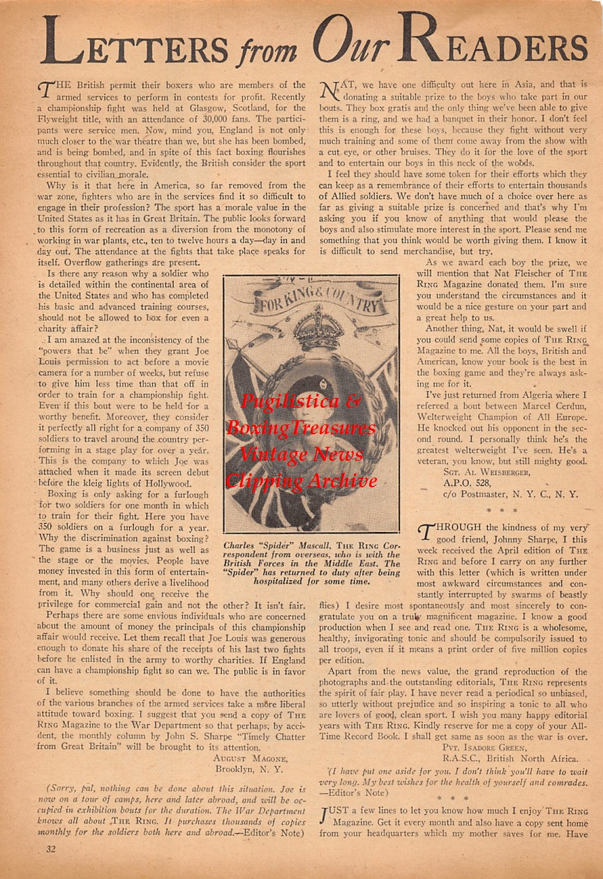 Boxing News Clipping #2462 - Sugar Ray Robinson, Mario Centi, Eddie Pierson, Sanders Cox, Charles Spider Mascall