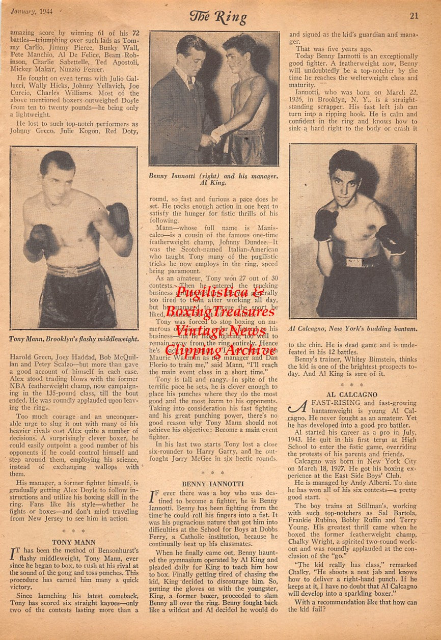 Boxing News Clipping #2459 - Boxing at Camp Swift, George Tapiz, Sal Ciminello, Horace Smith, Tony Mann, Benny Iannotti, Al King, Al Calcagno