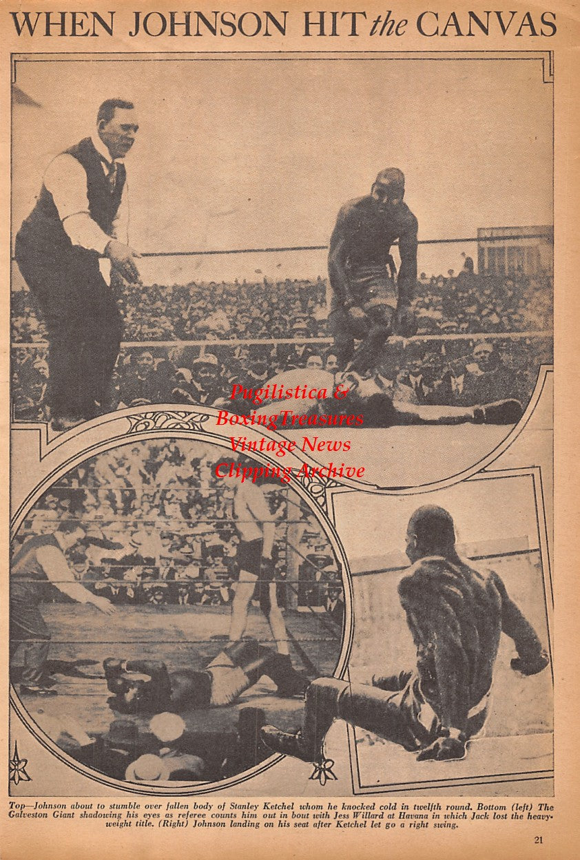 Boxing News Clipping #2467 - Jack Johnson vs. Stanley Ketchl and Jess Willard