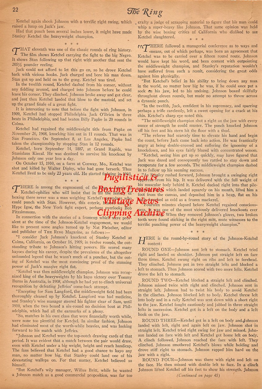 Boxing News Clipping #2467 - Jack Johnson vs. Stanley Ketchl and Jess Willard