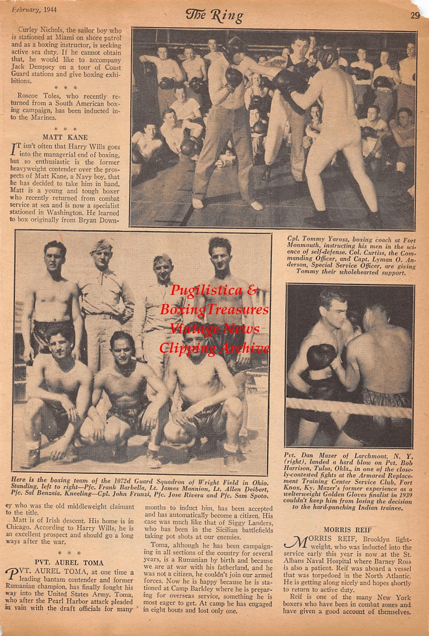 Boxing News Clipping #2464 - WWII Boxing, Richard Cummings, Mike Fischer, Maxie Fisher, Ben Neglia, Billy Weeks, Mike Grella, Kid Pancho, Tommy Yarosz, Dan Mazer, Bob Harrison, Frank Barbella, James Mannion and many others
