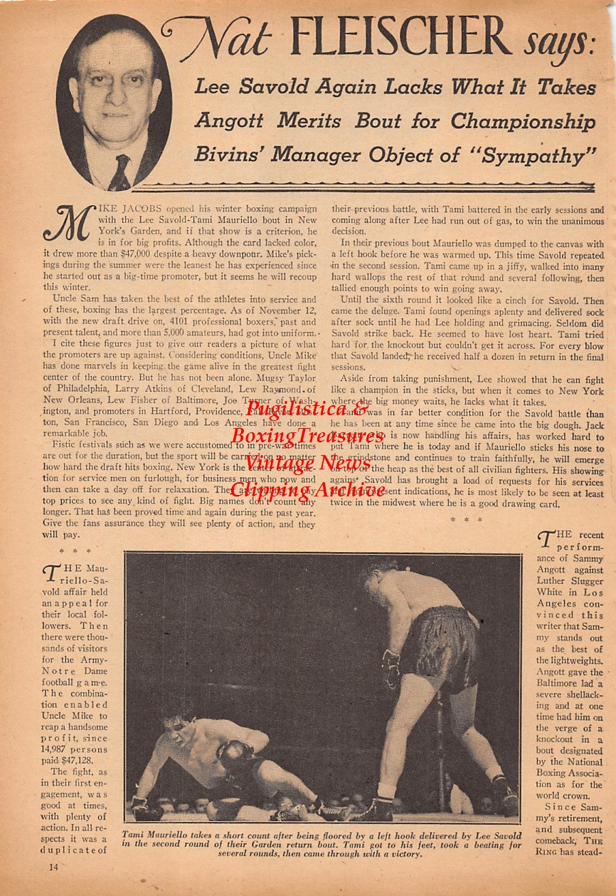 Boxing News Clipping #2456 - Tami Mauriello vs. Lee Savold, James J. Corbett, Jim Jeffries