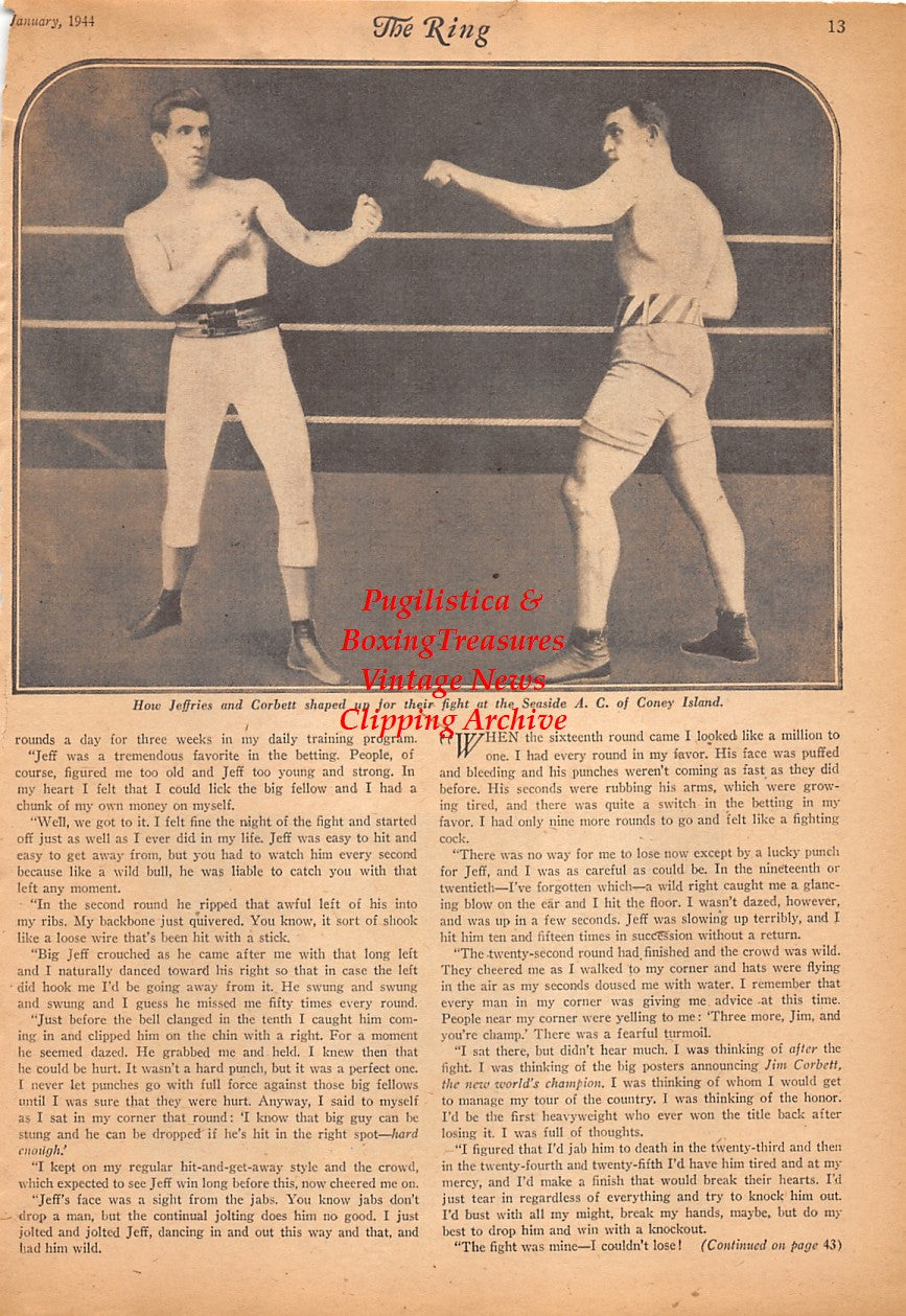Boxing News Clipping #2456 - Tami Mauriello vs. Lee Savold, James J. Corbett, Jim Jeffries