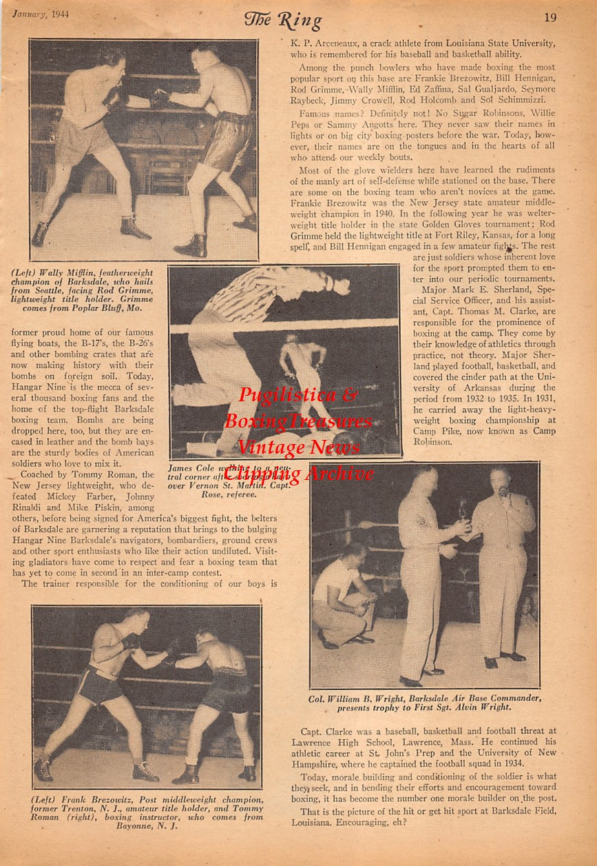 Boxing News Clipping #2458 - Joe Baksi, Alex Doyle, Johnny Brown, Wally Mifflin, Rod Grimme, James Cole, Vernon St. Martin, Frank Brezowitz, Tommy Roman, Alvin Wright
