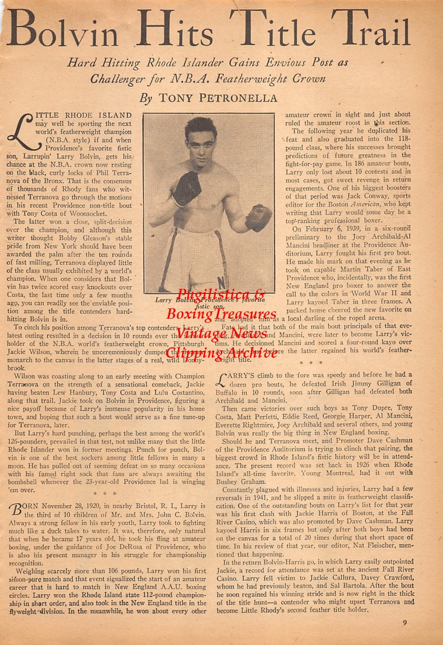 Boxing News Clipping #2454 - Larry Bolvin, Mike Ronman, Tom Ring, Joey Maxim, Francis Meyers, Joe Garrett