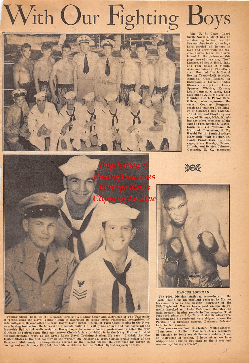 Boxing News Clipping #2455 - Tommy Glenn, Davey Day, Anton Christoforidis, Marcus Lockman, Odee Rogers, Larry Spencer, Louis Crumes, J.E. McTeer, Country Ferguson, Dan Hickey, Bob Lalonde, Floyd Crydering, Fred Rowland, William Main, Harold Smith +++