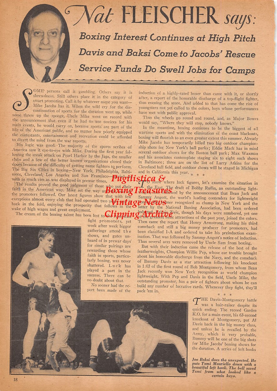 Boxing News Clipping #2493 - Joe Baksi vs. Tami Mauriello, Young Corbett vs. Terry McGovern