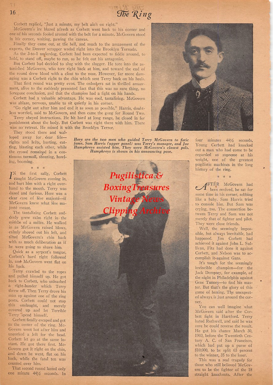 Boxing News Clipping #2492 - Young Corbett, Sam Harris, Joe Humphreys