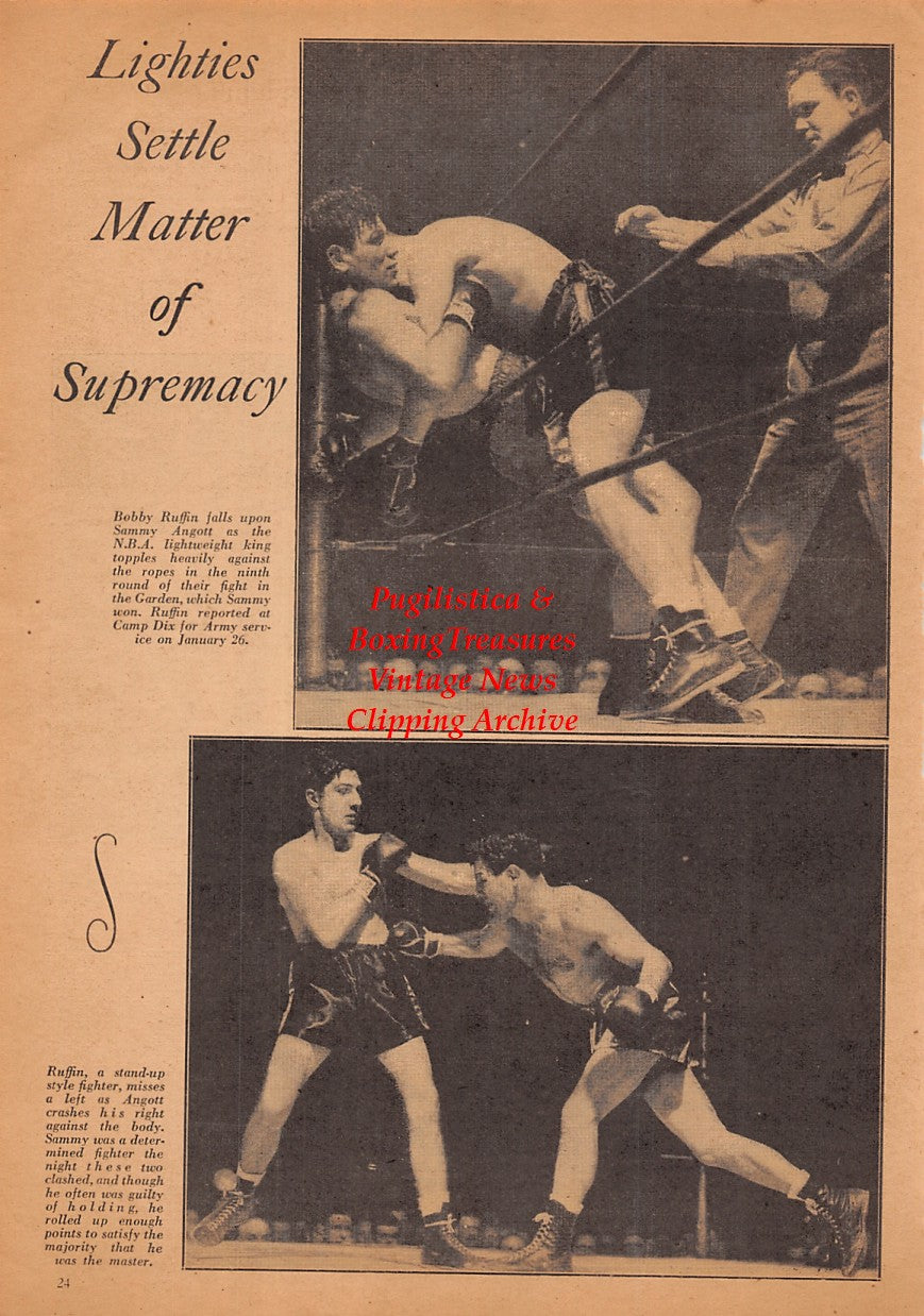 Boxing News Clipping #2485 - Bobby Ruffin vs. Sammy Angott, Francois Constantini, Al Bernard,