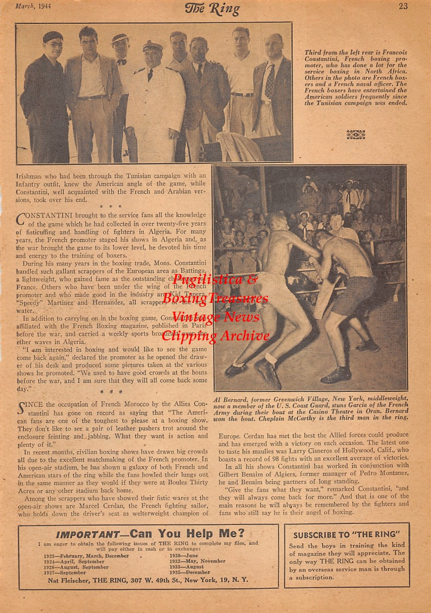 Boxing News Clipping #2485 - Bobby Ruffin vs. Sammy Angott, Francois Constantini, Al Bernard,