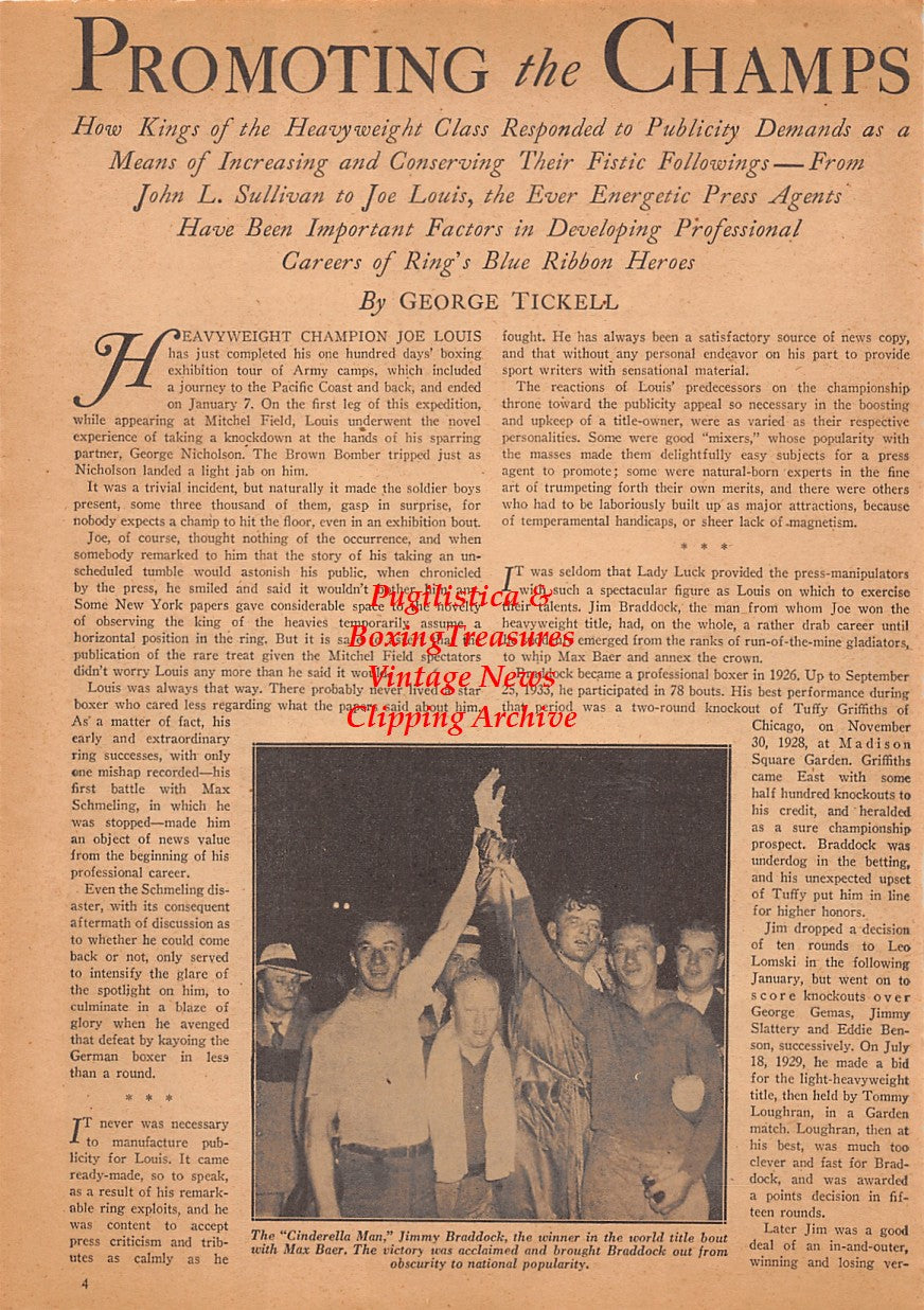 Boxing News Clipping #2476 - Joe Louis vs. Billy Conn, James Braddock