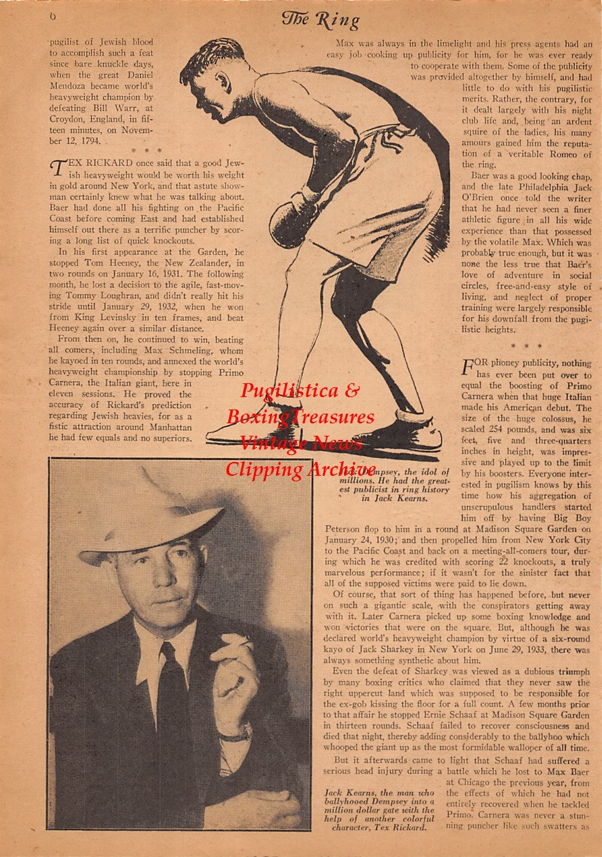 Boxing News Clipping #2477 - Jack Kearns, Jack Dempsey, John L. Sullivan
