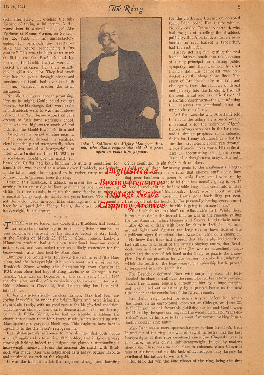 Boxing News Clipping #2477 - Jack Kearns, Jack Dempsey, John L. Sullivan