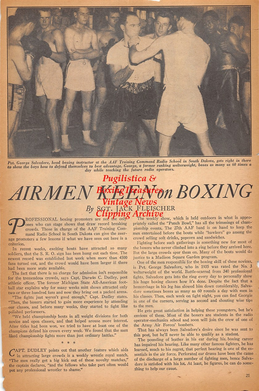 Boxing News Clipping #2430 - George Salvadore, Robert Meckin, Alphonse Merced, Johnny Fenton, James J. Corbett (Army boxer), Bob Abdella, WWII Military Boxing