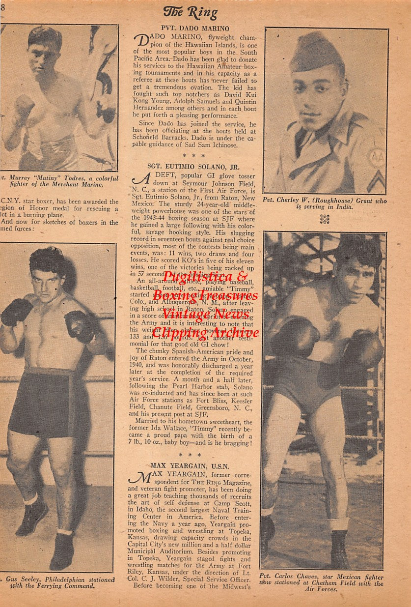 Boxing News Clipping #2561 - Dado Marino, Edmond Hardy, Eutimio Solano Jr., Max Yeargain, Murray Todres, Gus Seeley, Charley Roughhouse Grant, Carlos Chavez