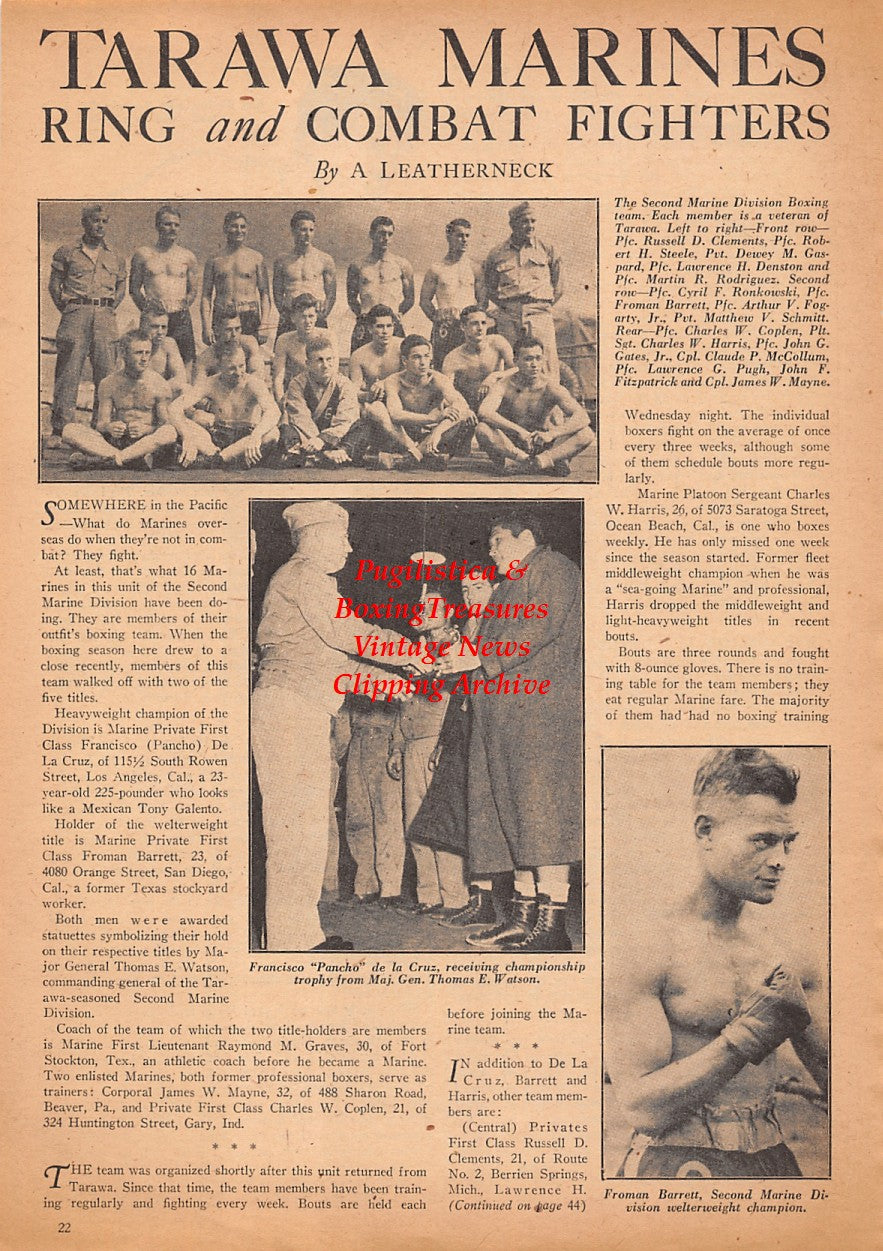 Boxing News Clipping #2534 - Froman Barrett, Pancho De La Cruz, Russell Clements, Robert Steele, Lawrence Denston, Martin Rodriguez, Cyril Ronkowski, Arthur Fogarty, Matthew Schmitt, Charles Coplen, Charles Harris, John Gates, Claude McCollum +++
