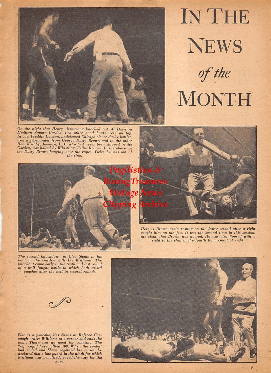 Boxing News Clipping #2542 - Freddie Dawson vs. Dusty Brown, Ike Williams vs. Cleo Shans, Billy Soose, Lou Bass