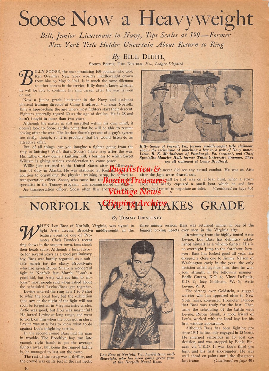 Boxing News Clipping #2542 - Freddie Dawson vs. Dusty Brown, Ike Williams vs. Cleo Shans, Billy Soose, Lou Bass