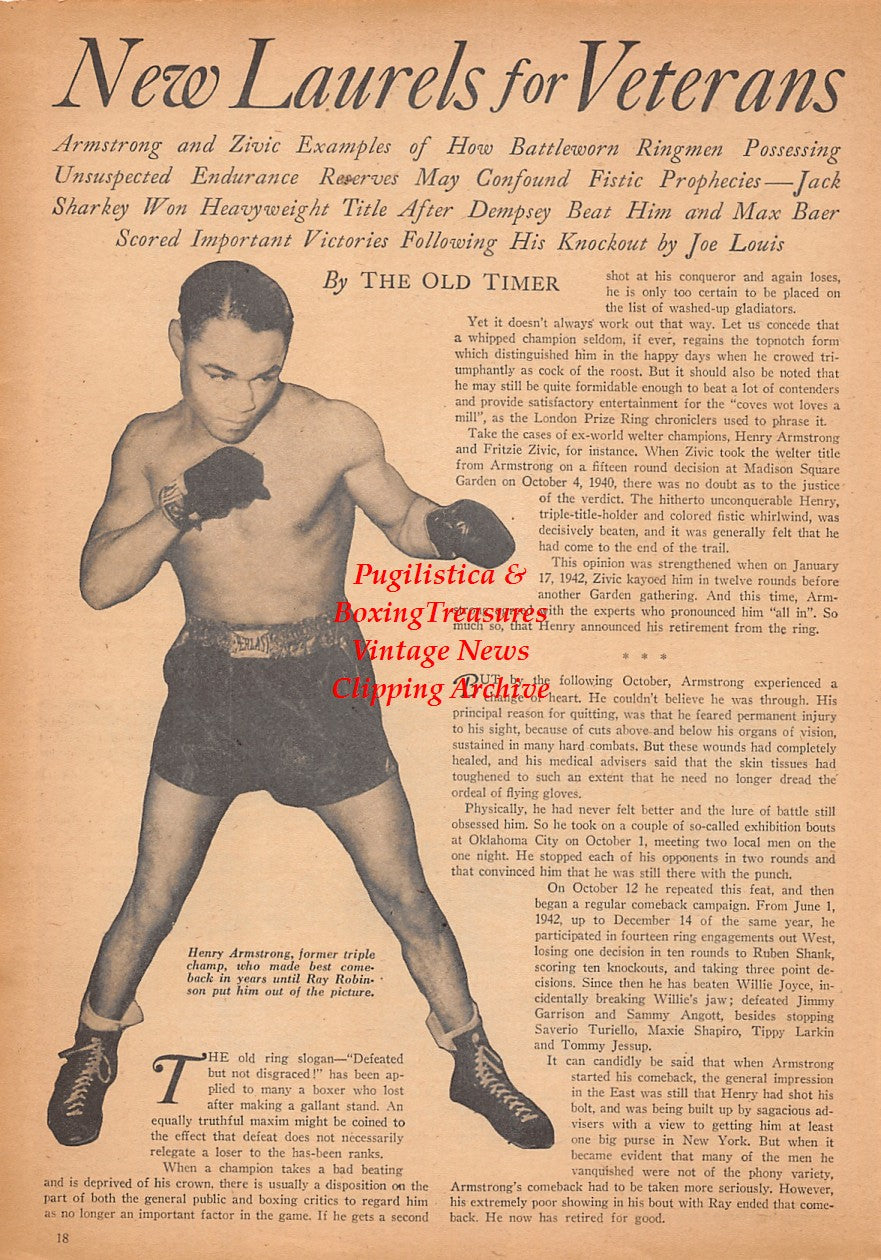 Boxing News Clipping #2439 - Henry Armstrong, Joseph Rumenup Jr. vs. Edward Moraniec, Conrad Calderon vs. Robert Hurdle, Harvey L. Miller